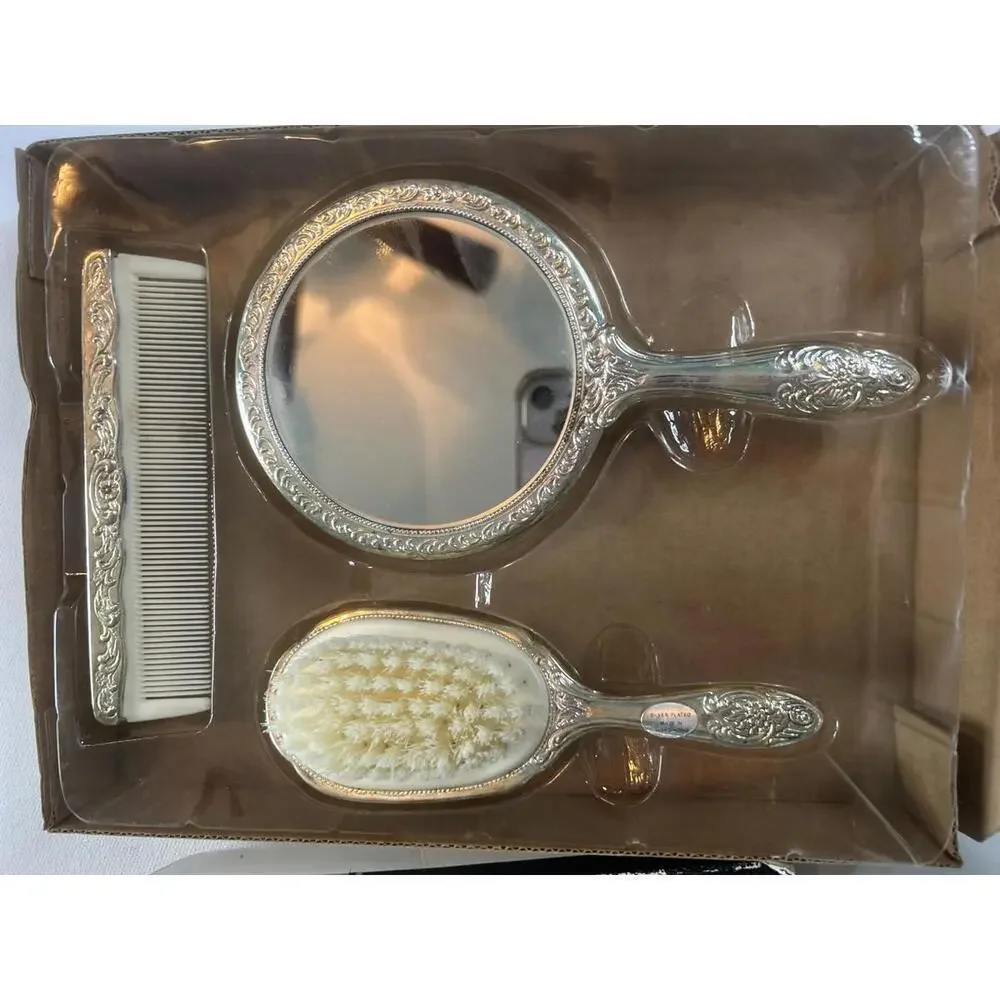 Vintage Silver Plated Vanity Dresser Coquette Personalized “Amanda” Name 3 Piece